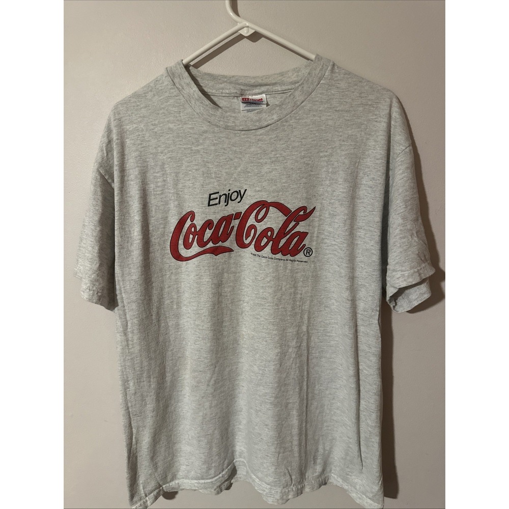 Vintage Enjoy Coca Cola 1998 Hanes Heavyweight Gray T-shirt vtg Coke Large